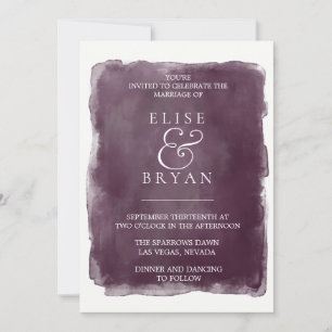 Enkel färg Stänk Lila Plum Watercolor Bröllop Inbjudningar