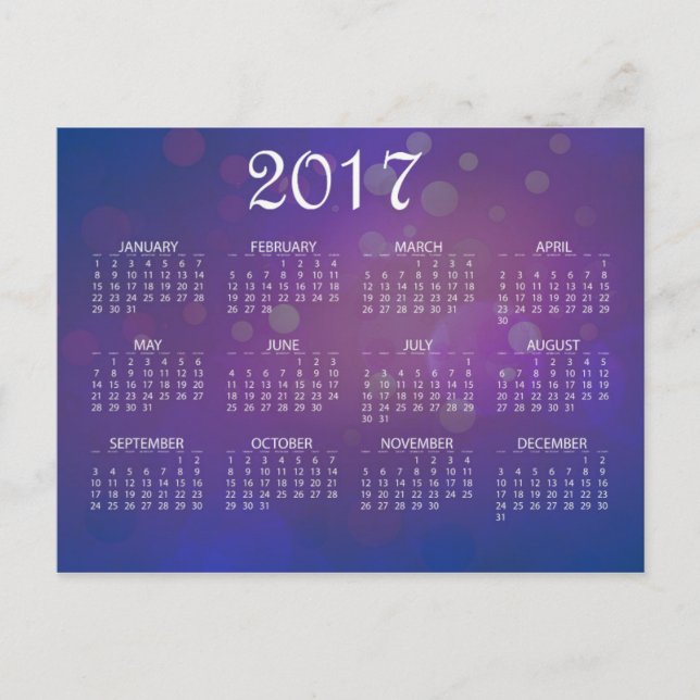 Enkel färgad 2017 års nyårskalender helg vykort (Framsida)