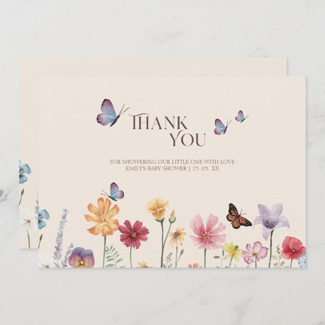 Enkel färgad babystövel för Wildblomma Tack Kort (Fram/baksida)