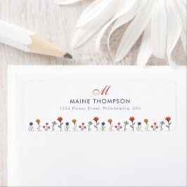 Enkel färgad blomma Skript Monogram Namn Returadress Etikett