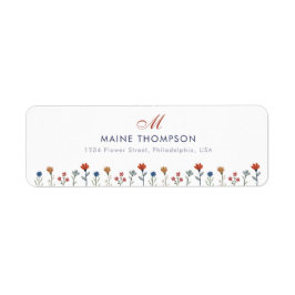 Enkel färgad blomma Skript Monogram Namn Returadress Etikett