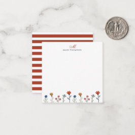 Enkel färgad blomma Skriptmonogram Rand Anteckningskort