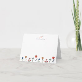 Enkel färgad blomma Skriptmonogram Rand Anteckningskort