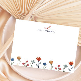 Enkel färgad blomma Skriptmonogram Rand Anteckningskort