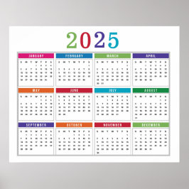 Enkel färgad kalender för 2025 poster