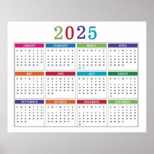 Enkel färgad kalender för 2025 poster