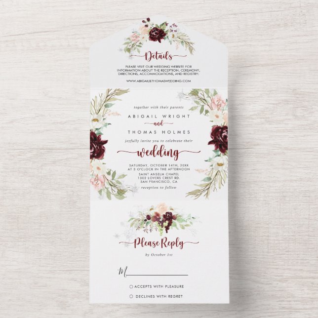 Enkel färgad klassisk Blommigt Bröllop (Insida)