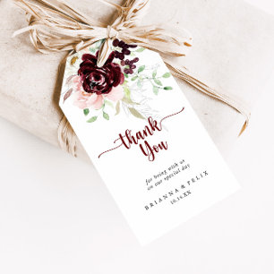 Enkel färgad klassisk Blommigt Bröllop Tack Presentetikett