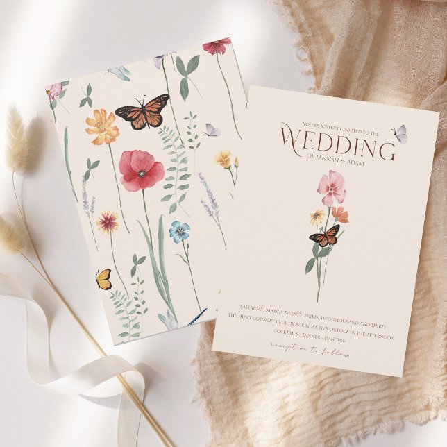 Enkel färgad Wildblomma Blommigt Bröllop Inbjudningar (Simple Colorful Wildflower Floral Wedding Invitation)
