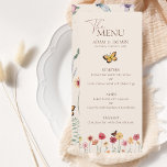 Enkel färgad Wildblomma Blommigt Bröllop Meny<br><div class="desc">Enkel färgad Wildblomma Blommigt Bröllop Menu - Lägg till en liten elegans i din bröllopsmottagning med det här blommigt bröllop-menykortet. Den här designen är dekorerad med en gräns av färgstarka vilda blommor med vattenfärg och en vismisk fjäril och visar på ett vackert sätt dina personlig måltider. Perfekt för trädgård, vår...</div>