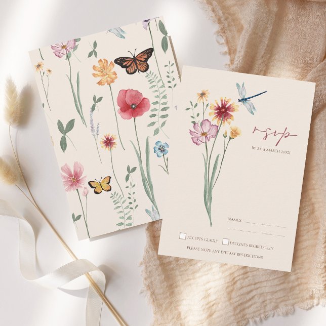 Enkel färgad Wildblomma Blommigt Bröllop OSA Kort (Simple Colorful Wildflower Floral Wedding RSVP Card)
