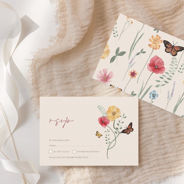 Enkel färgad Wildblomma Blommigt Bröllop OSA Kort (Simple Colorful Wildflower Floral Wedding RSVP Card)