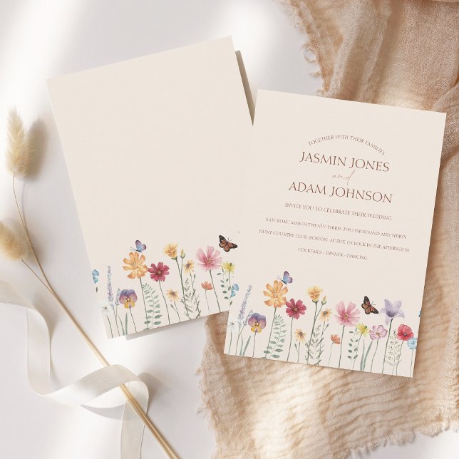 Enkel färgad Wildblomma Blommigt Gräns Bröllop Inbjudningar (Simple Colorful Wildflower Floral Wedding Invitation)