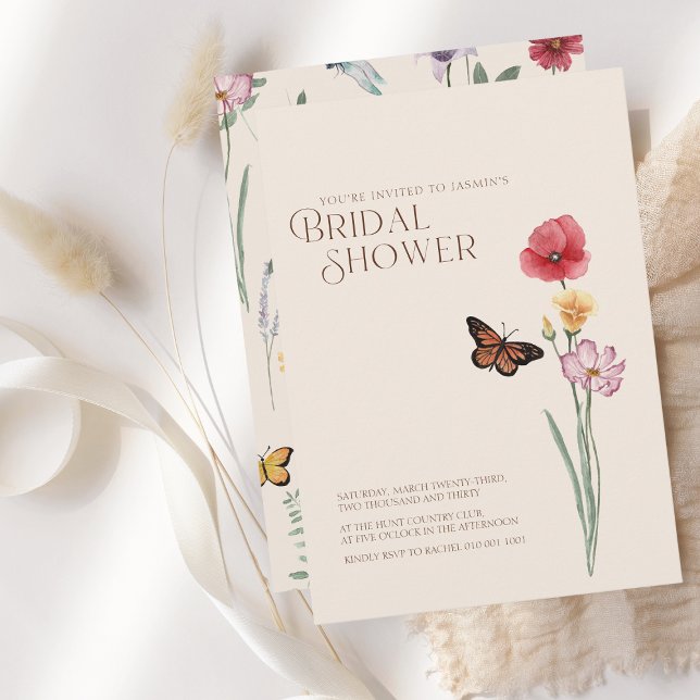 Enkel färgad Wildblomma Möhippa Bröllop Inbjudningar (Simple Colorful Wildflower Floral Wedding Bridal Shower Invitation)