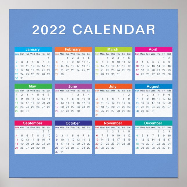 Enkel, färglös kalender för 2022 | POSTER (Framsidan)