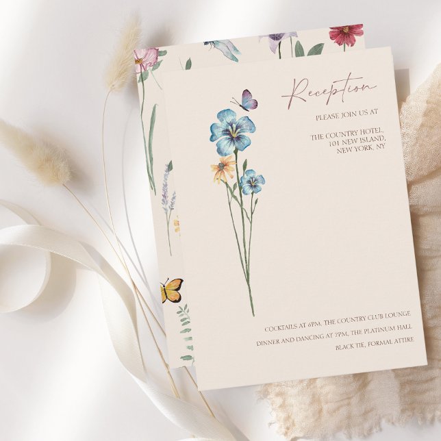 Enkel färgning av blomsterbröllopsmottagning tilläggskort (Simple Colorful Wildflower Floral Wedding Reception Card)