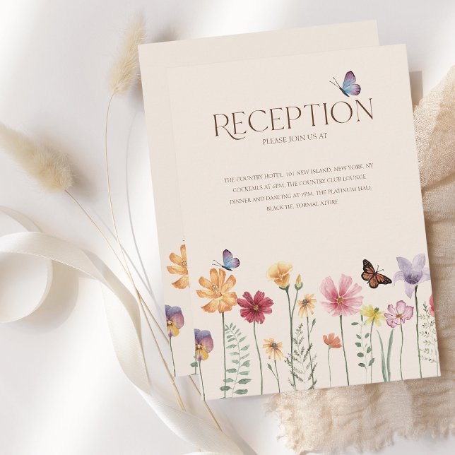 Enkel färgning av blomsterbröllopsmottagning tilläggskort (Simple Colorful Wildflower Floral Wedding Reception Card)