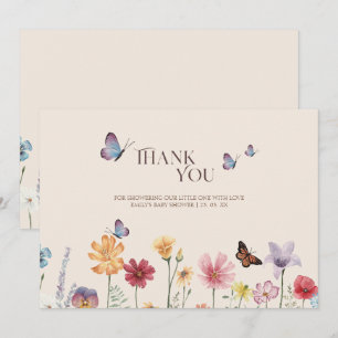 Enkel Färgrik Vildblomma Fjäril Bebis Babyshower Tack Kort