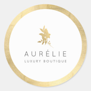 Enkel Faux Guld Blommig Lyxig Boutique Runt Klistermärke