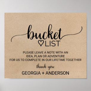 Enkel Faux Kraft Calligraphy Bucket List Sign Poster