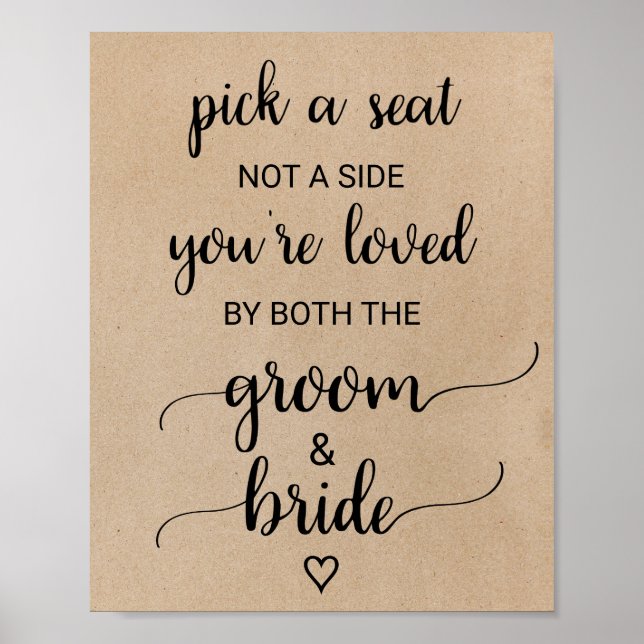 Enkel Faux Kraft Calligraphy Plocka A Seat Sign Poster (Framsidan)