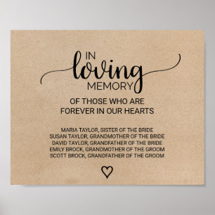 Enkel Faux Kraft in Loving Memory Sign Poster