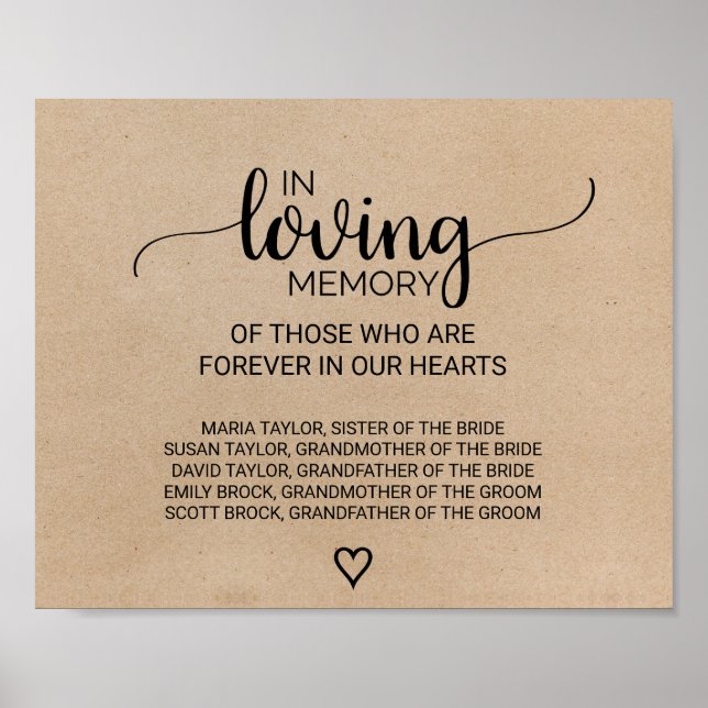 Enkel Faux Kraft in Loving Memory Sign Poster (Framsidan)