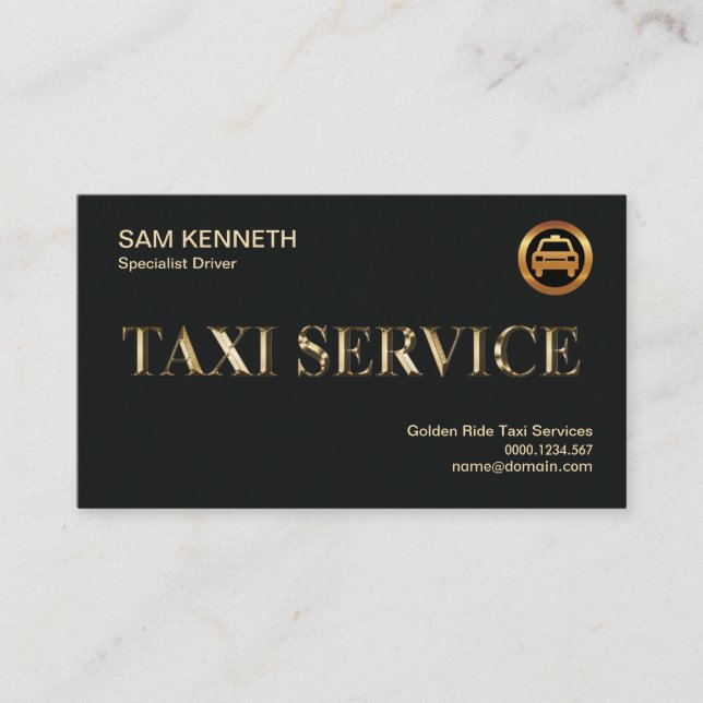 Enkel Faux-tjänst i Guld Taxi Slogan Cab Visitkort (Framsida)