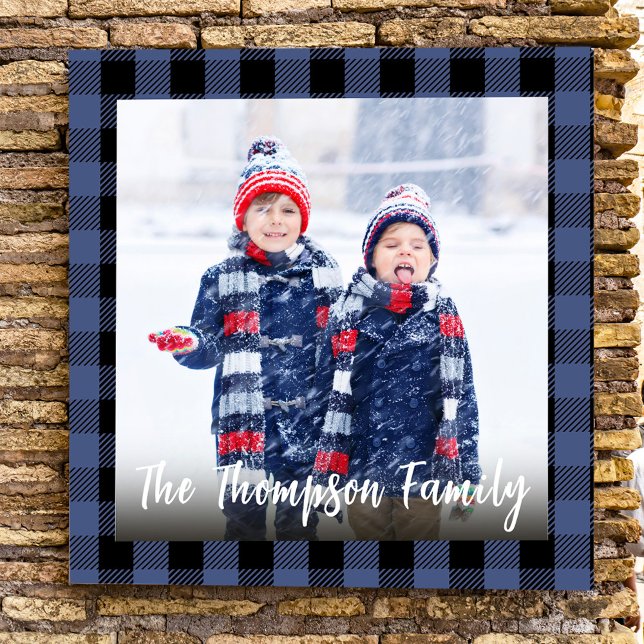 Enkel felsökningskontroll av fotomall fototryck (Simple square photo buffalo check with navy blue and black)
