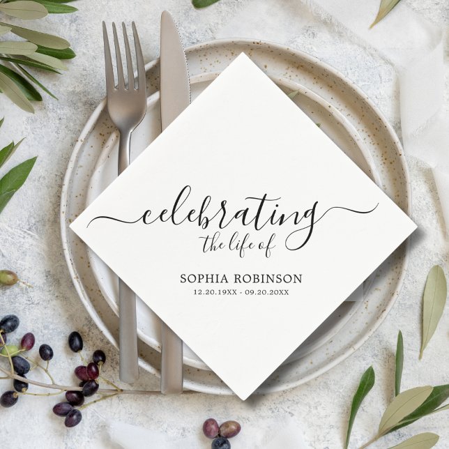 Enkel firande av liv elegant skript begravning pappersservett (Skapare uppladdad)
