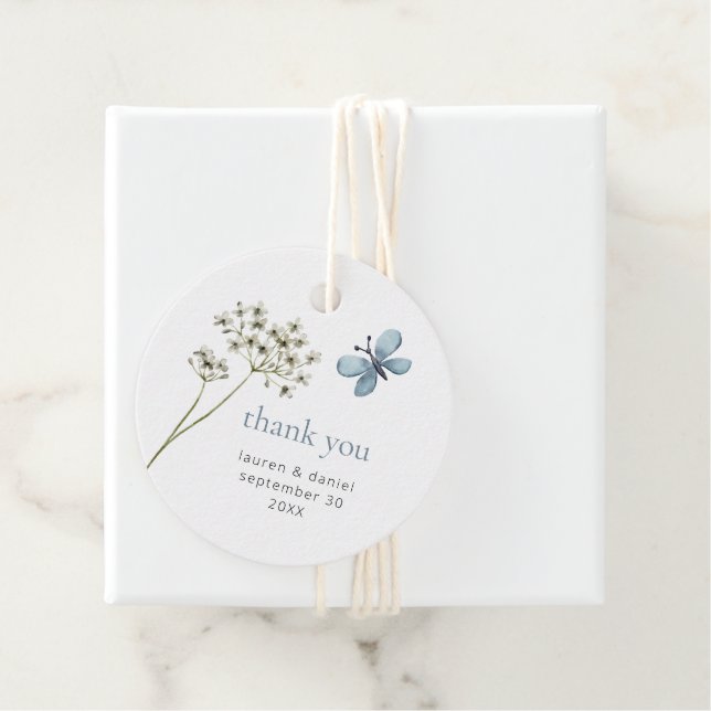 Enkel fjäril Wildblomma Blue Bröllop Tack Gåvor Etiketter (På plats)