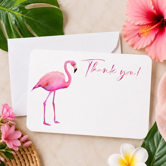 Enkel Flamingo Tacksamhetskort i Akvarell Tack Kort (Tropical thank you stationery)