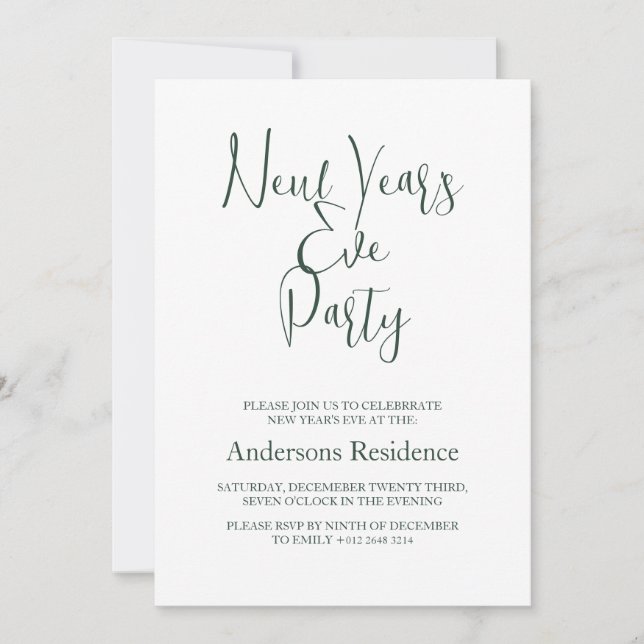 Enkel Flaska Grönt Nyårsafton Party Inbjudningar (Framsida)