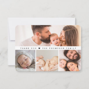 Enkel flerfotos baby shower liten anteckning tack kort