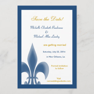 Enkel Fleur de Lis Save the Date (mörkblå) Inbjudningar