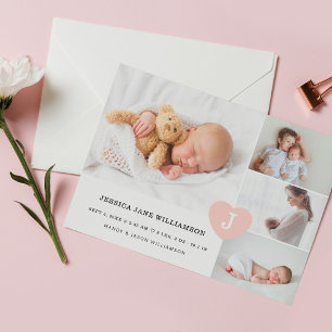 Enkel Flicka Photo Collage Rosa Monogram Heart Meddelande