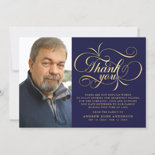 Enkel flotta och Guld Calligraphy-begravning Tack Kort