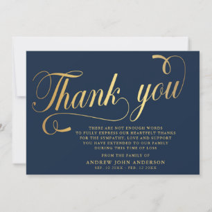 Enkel flotta och Guld Calligraphy Funeral Tack Kort