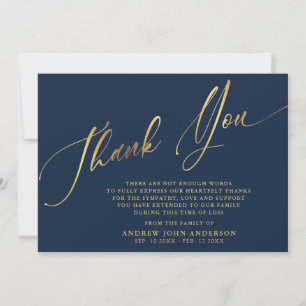 Enkel flotta och Guld Calligraphy Funeral Tack Kort