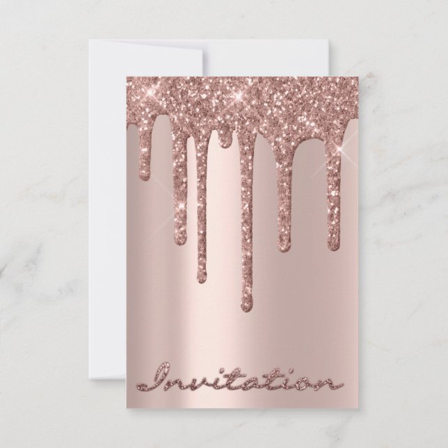 Enkel Födelsedags Bröllops Ros Dropp Glitter Inbjudningar (Baksida)