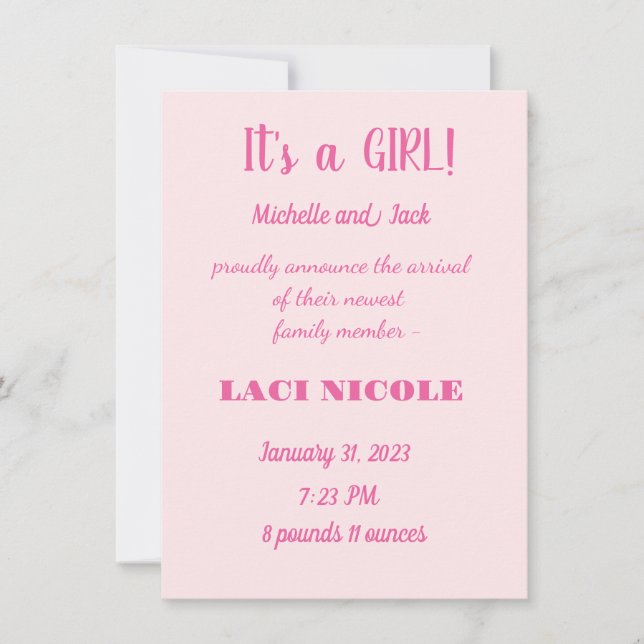 ENKEL FÖDELSEMEDDELANDE INBJUDNINGAR (Framsida)