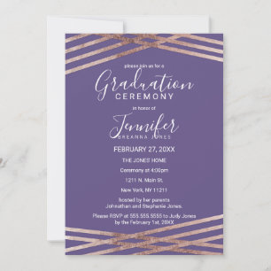 Enkel fodrad rosa guld- violett studentenceremoni inbjudningar
