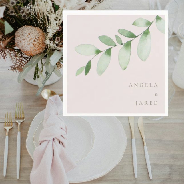 Enkel Foliage Blush Bröllopscocktail Pappersservett (Skapare uppladdad)