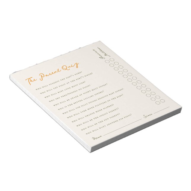 Enkel föräldraquiz Baby Shower Game Notepad Anteckningsblock (Vinklad)