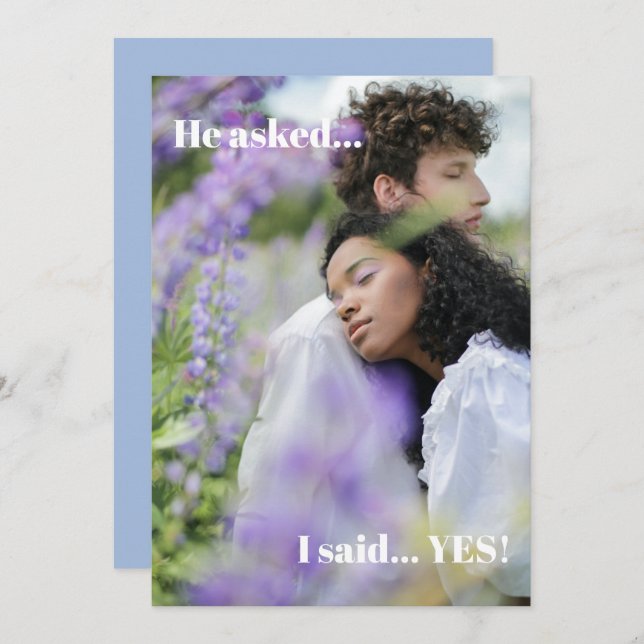 Enkel Förlovningsfest för blå foto Inbjudningar (Fram/baksida)