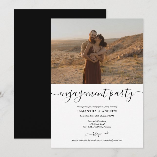 Enkel förlovningsfest för svartvit bild meddelande (Fram/baksida)