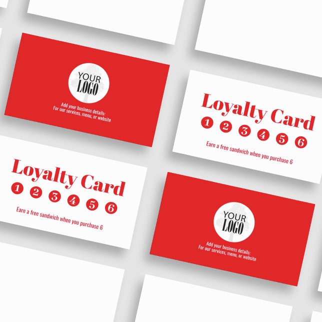Enkel förmånslånelogotyp röd lojalitetskort (Red and white loyalty business card template. add your logo. )