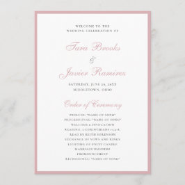 Enkel formell elegant rosa dammig ros bröllop program