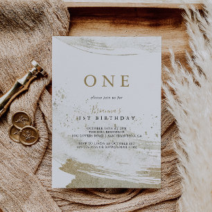 Enkel första Födelsedagsfest för Guld-minimalistis Inbjudningar