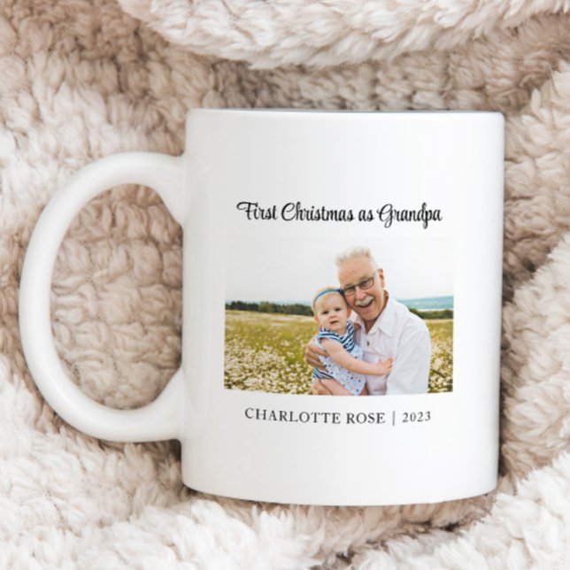 Enkel första jul som New Grandpa Baby Photo Kaffemugg (Skapare uppladdad)
